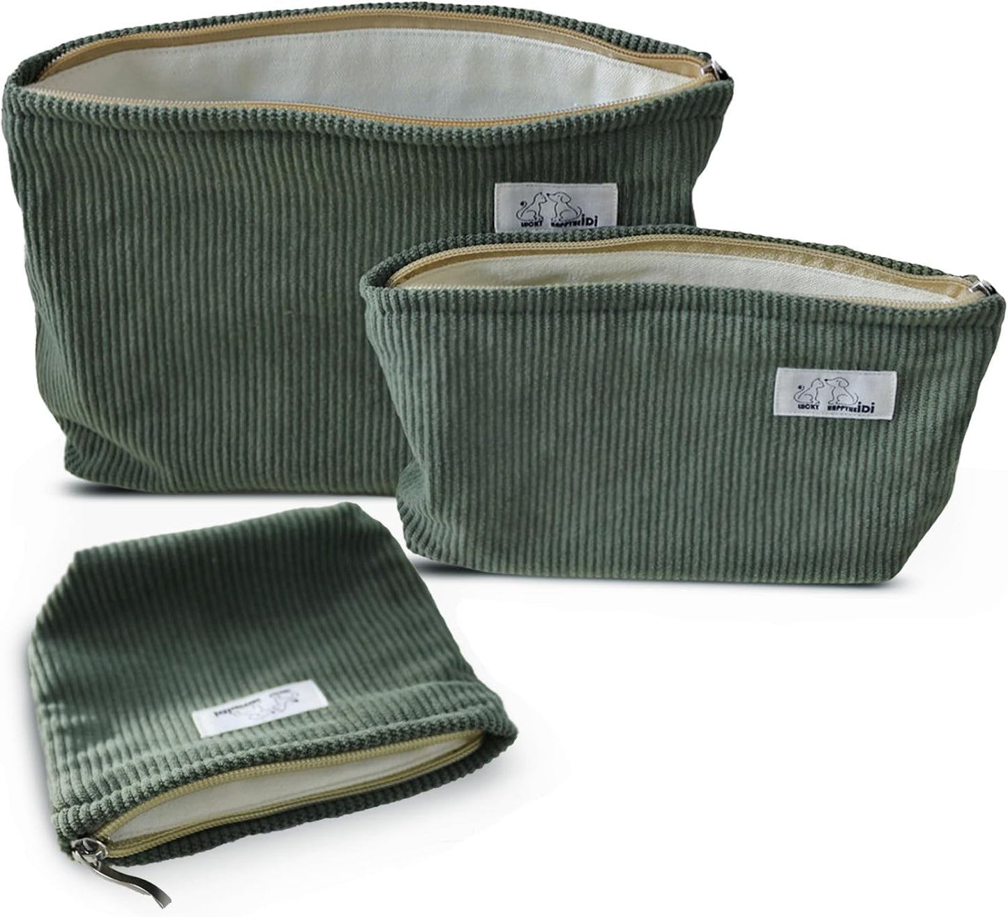 Set 3 Bolsas Maquillaje Corduroy Viaje Regalo Mujer Niña Grande Mediana Pequeña