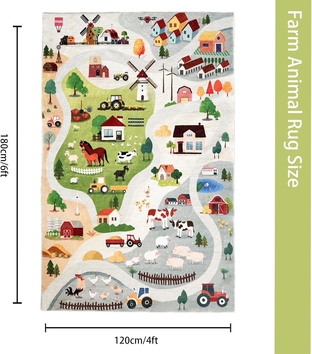 Alfombra de animales de granja para niños 4x6ft dormitorio