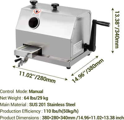 Exprimidor caña azúcar 3 rodillos acero inox 2.4pulg