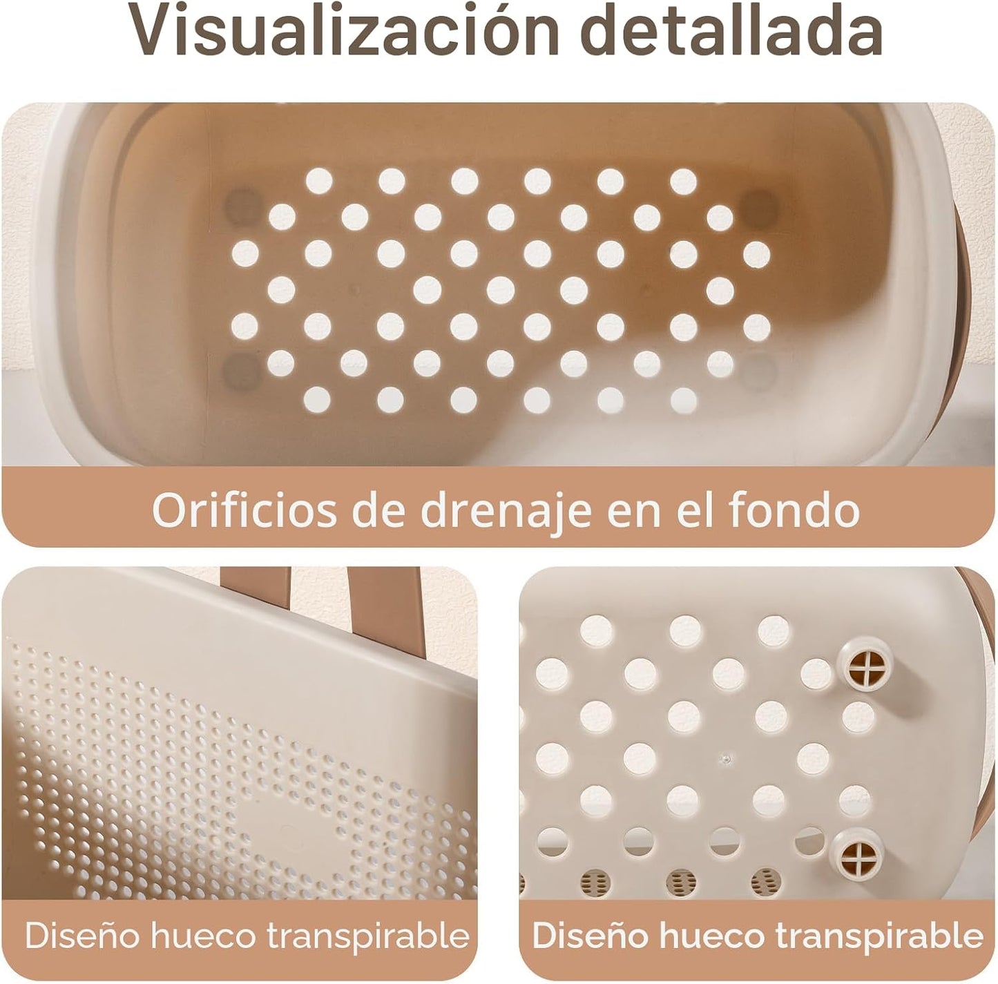 Cesta plástico con asa para baño cocina dormitorio beige