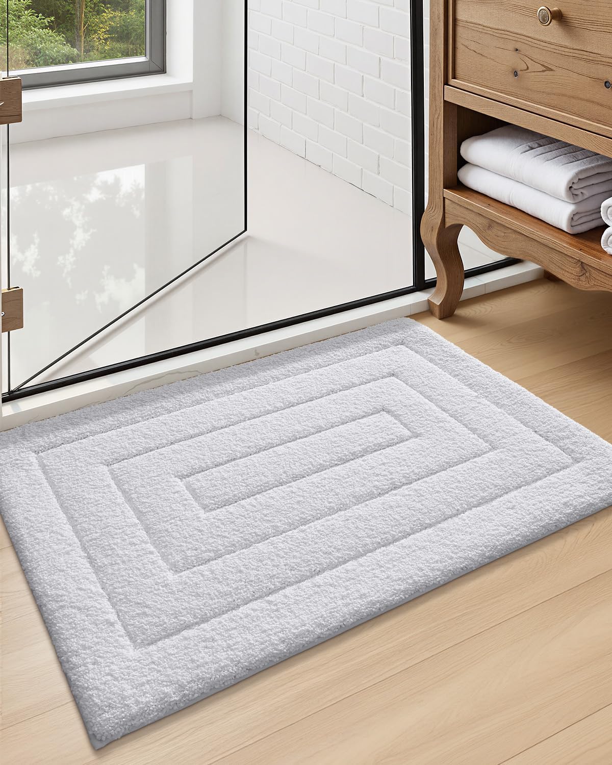 Alfombra baño microfibra antiderrap blanca 24x