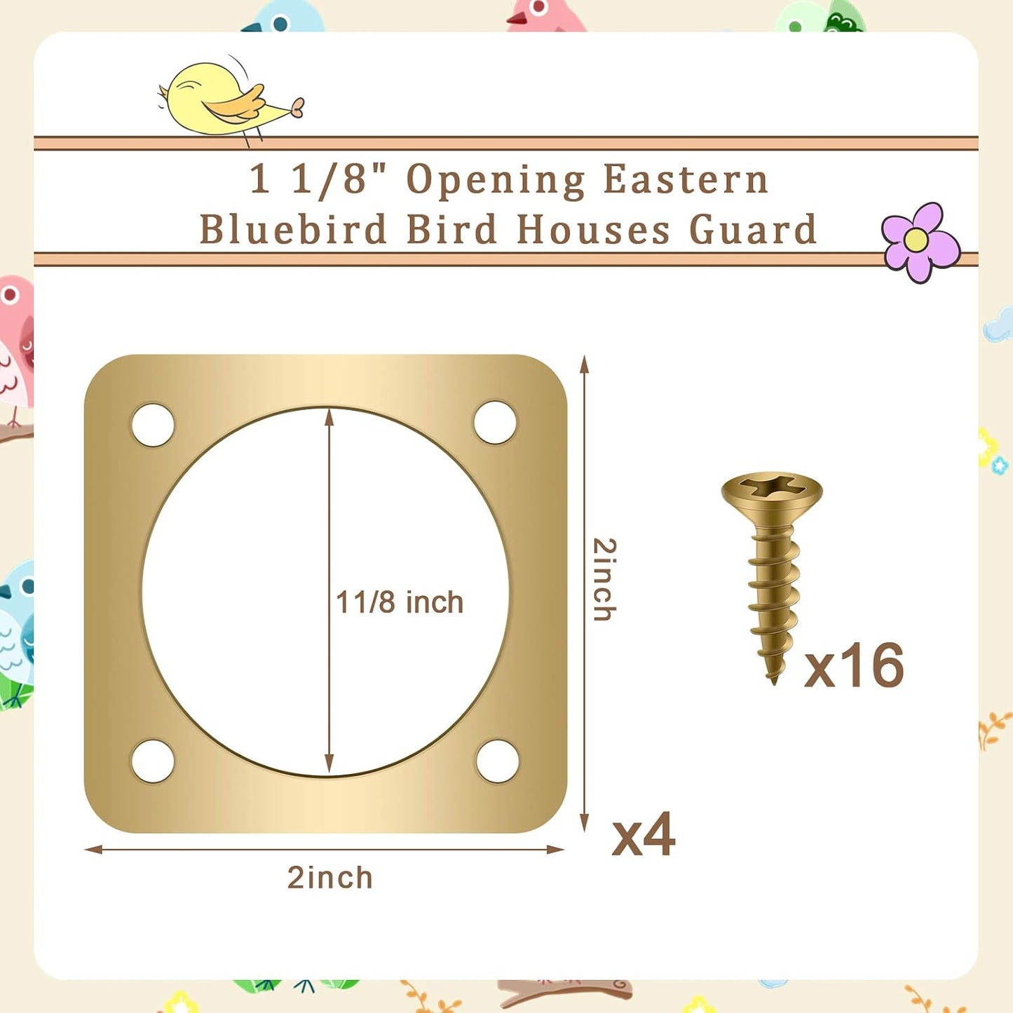 4 Pzas Protector Metal Pájaros Portal Cobre 1.125"