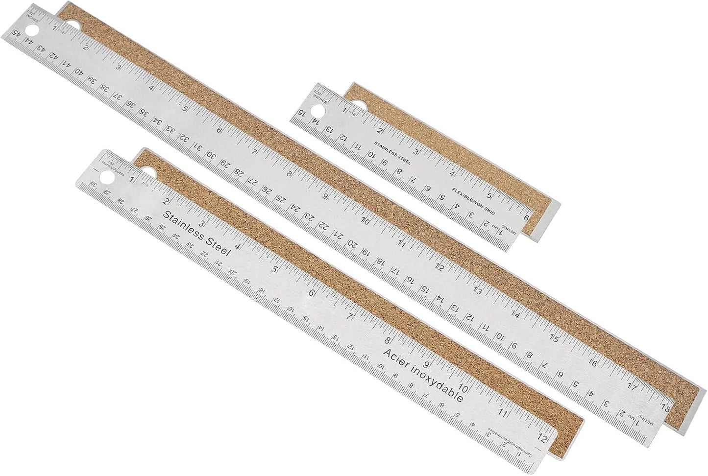 Regla acero inox 6-18 pulg con respaldo antideslizante
