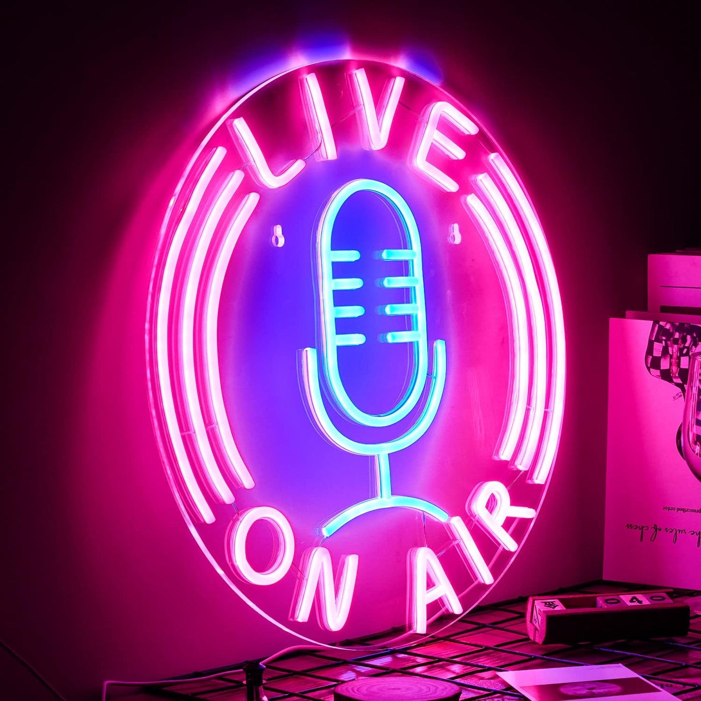 Letrero neón Live On Air USB 12.8x12.8pulg decoración pared