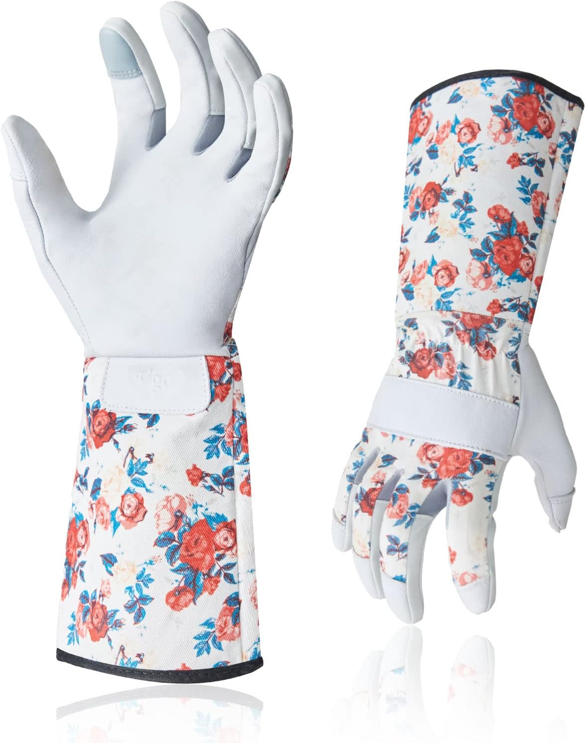 Guantes jardinería piel cabra puño largo alta destreza M blanco