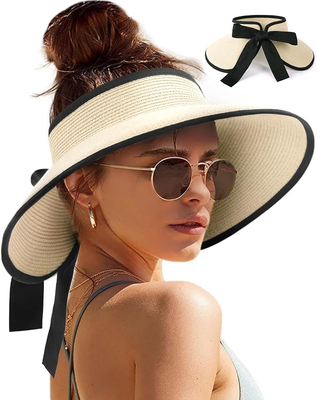 Visera solar para mujer sombrero playa paja UPF 50 plegable