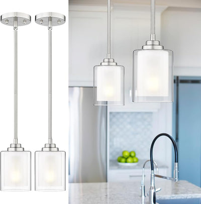 Luz colgante níquel cepillado estilo granja para cocina comedor