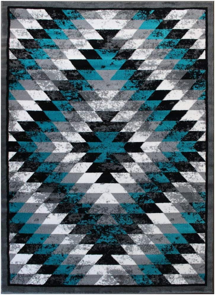 Alfombra diseño nativo americano 5x7ft turquesa gris