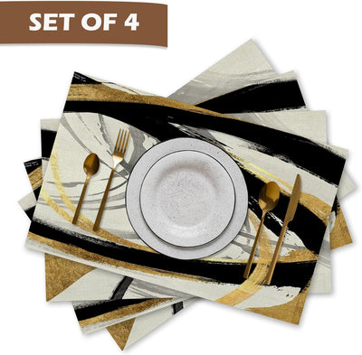 Set 4 Manteles Abstractos Negro Blanco Dorado 16.9x11.4