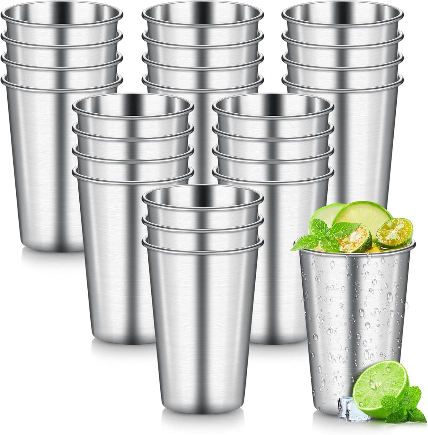 Pack 24 Vasos Acero Inox 16oz Irrompibles Apilables Niños Adultos