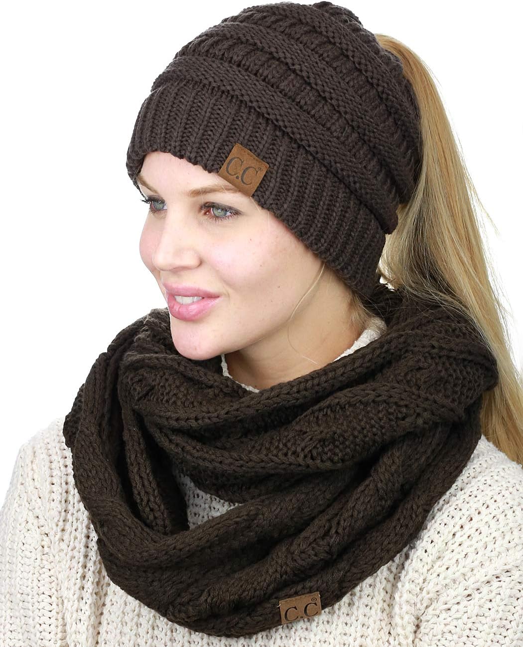 Set gorro punto trenzado y bufanda infinity