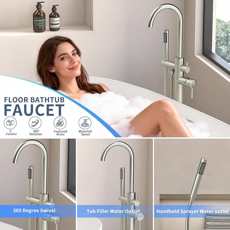 Llenador bañera níquel cepillado suelo válvula 2 funciones
