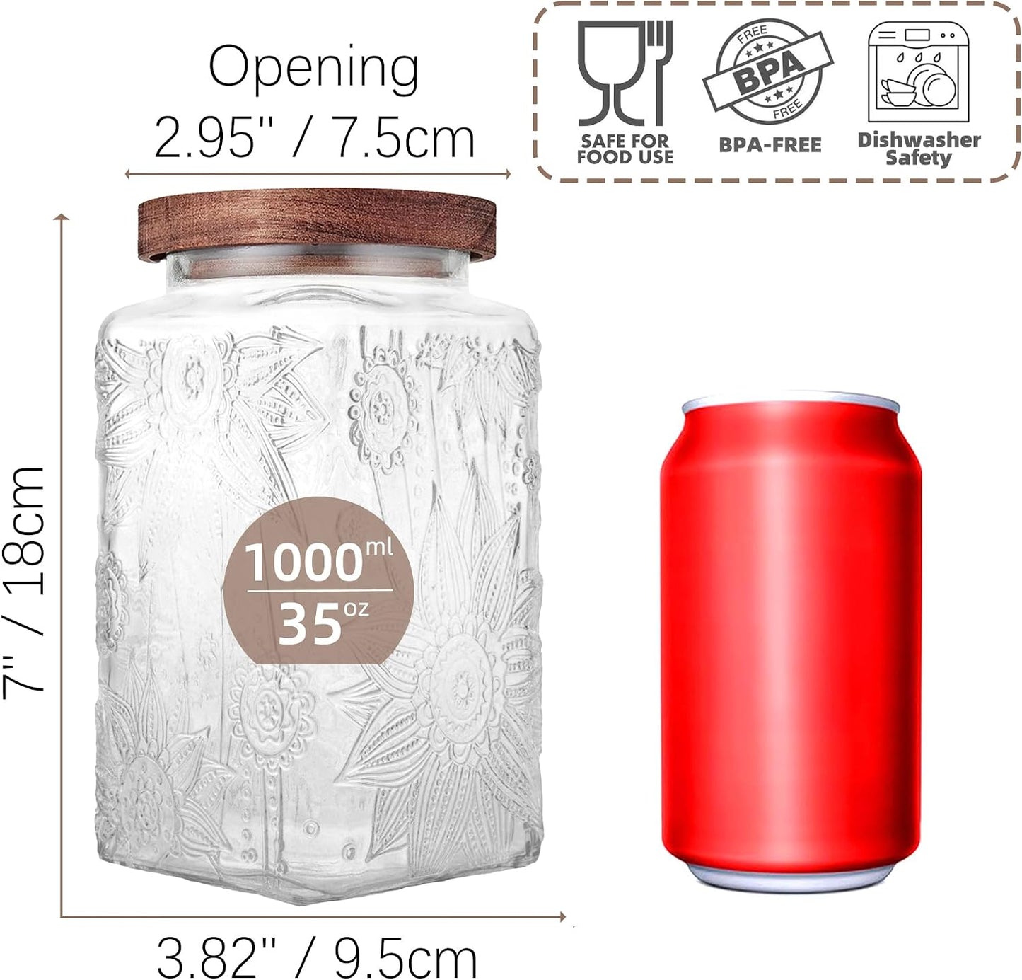 Tarro vidrio hermético 35oz para azúcar sal café galletas