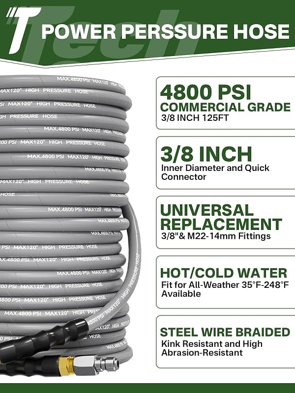 Manguera lavadora 3/8 4800PSI 125pies conexión rápida