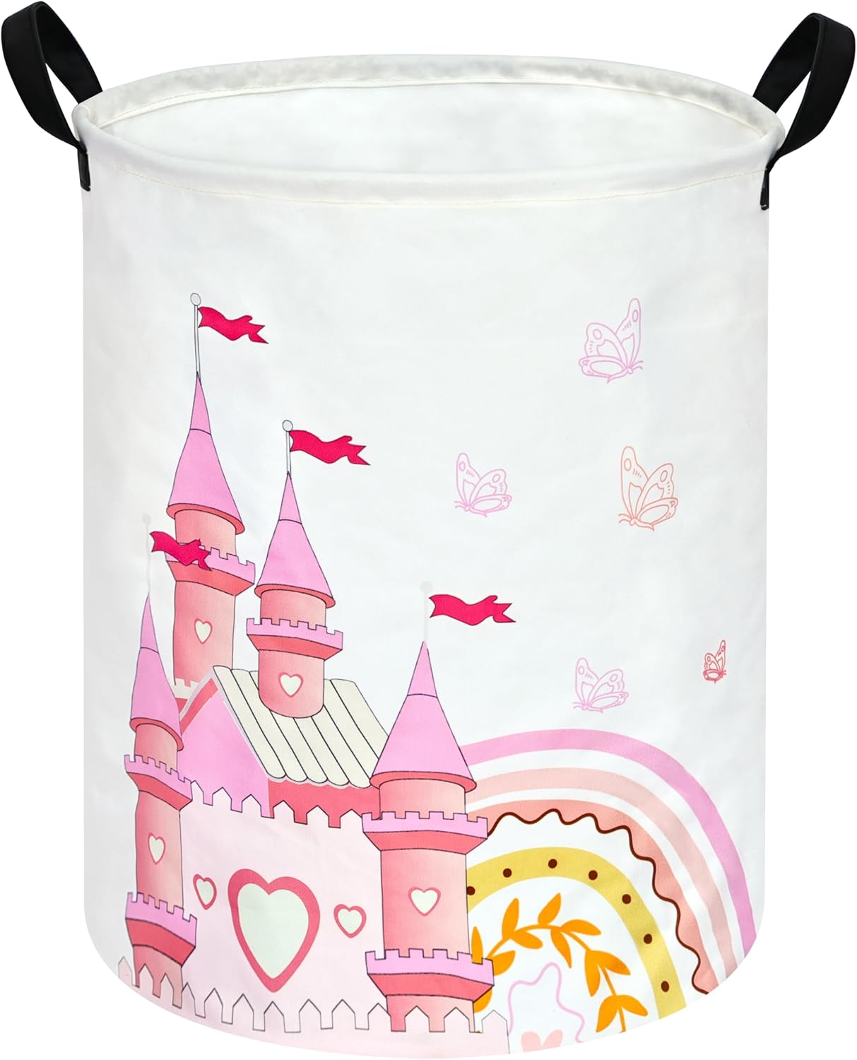 Cesto de lavandería plegable en forma de castillo rosa para niños