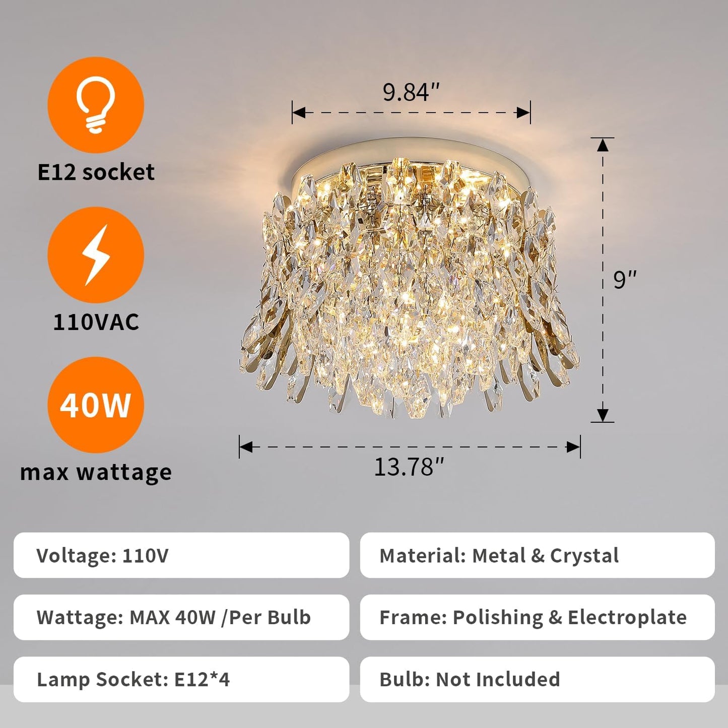 Candelabro cristal 4 luces para dormitorio y comedor