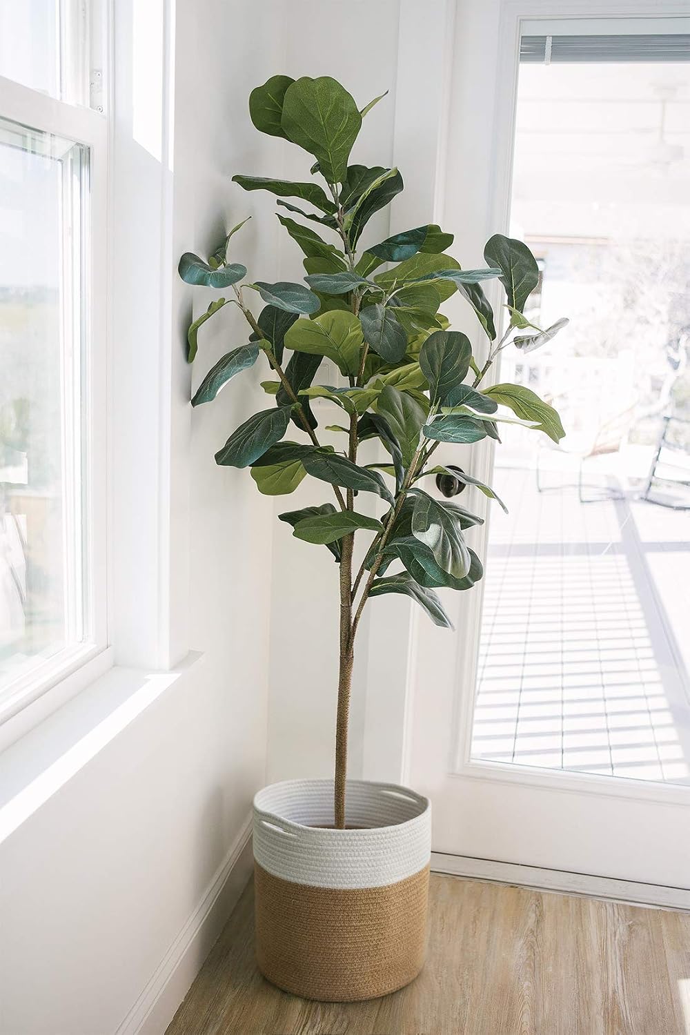 Cesta yute tejida para macetas 11'' color blanco