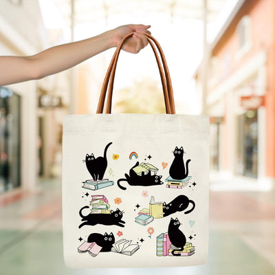 Bolsa de mano Black Cat Mom Book Lover para mujeres amantes de gatos