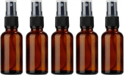5 Botellas Spray Vidrio Ámbar 1oz Rellenables Viaje