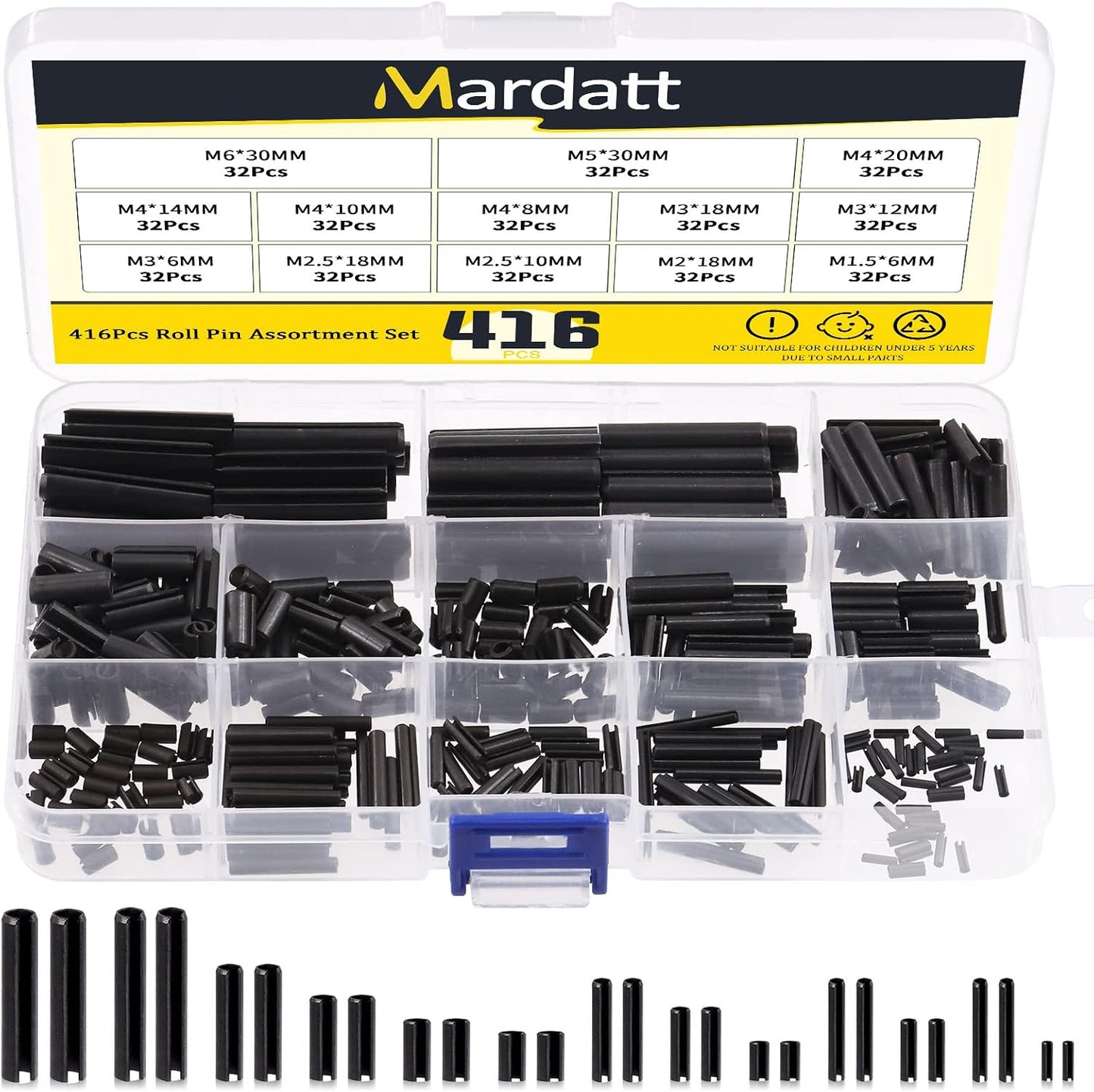 Set 416 Pzas Pasadores Rollo M1.5-M6 Pernos Acero Resorte Estuche