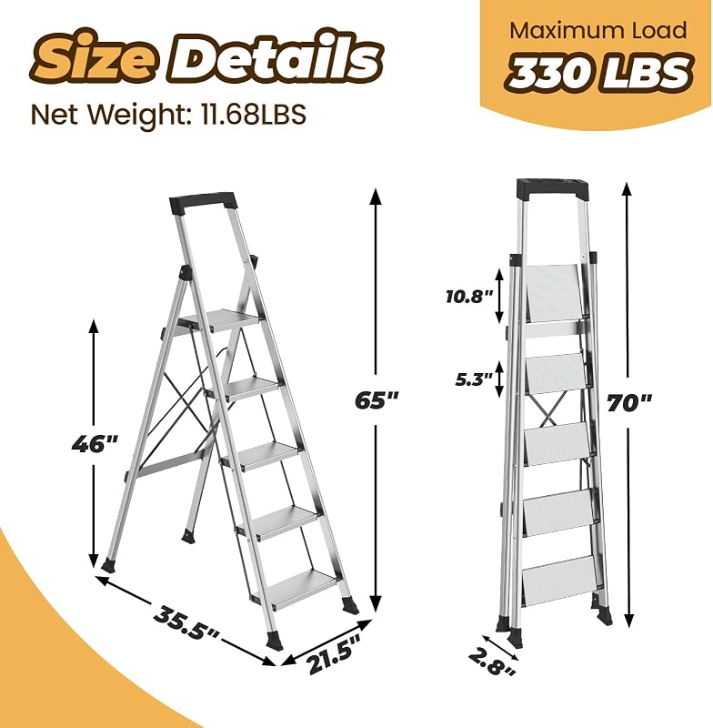 Escalera aluminio 5 escalones antiderrap 330lb plegable