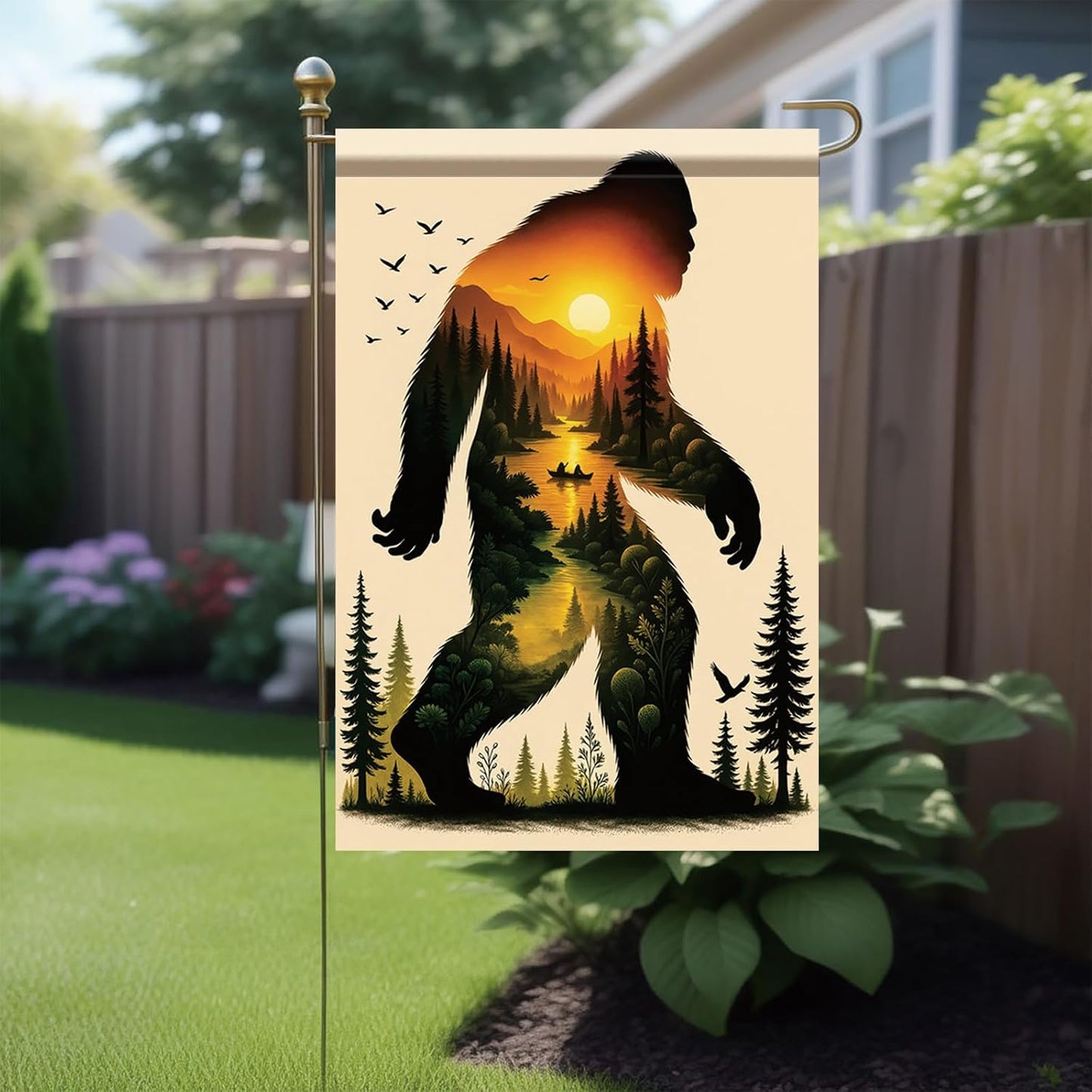 Banderas jardín 12x18pulg silueta doble cara sasquatch