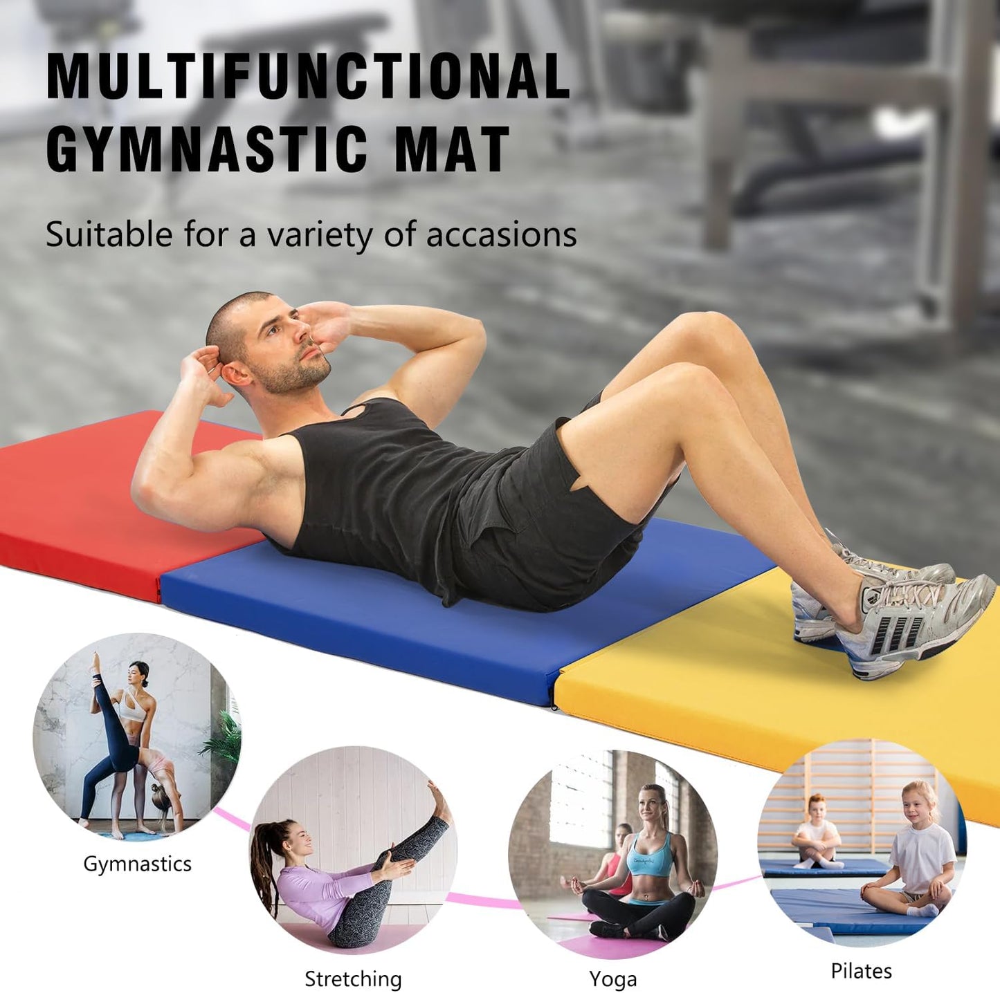 Colchón gimnasia plegable 2x6ft 4x8ft 4x10ft con asas