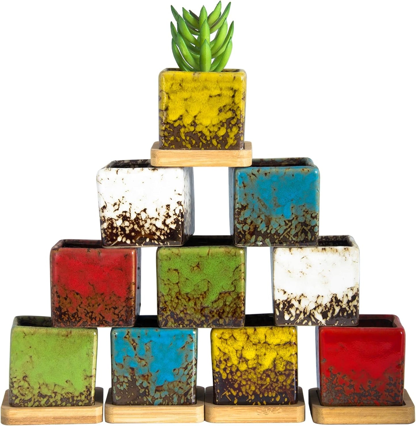 Set 10 Macetas Cerámica 2.1pulg para Suculentas y Cactus