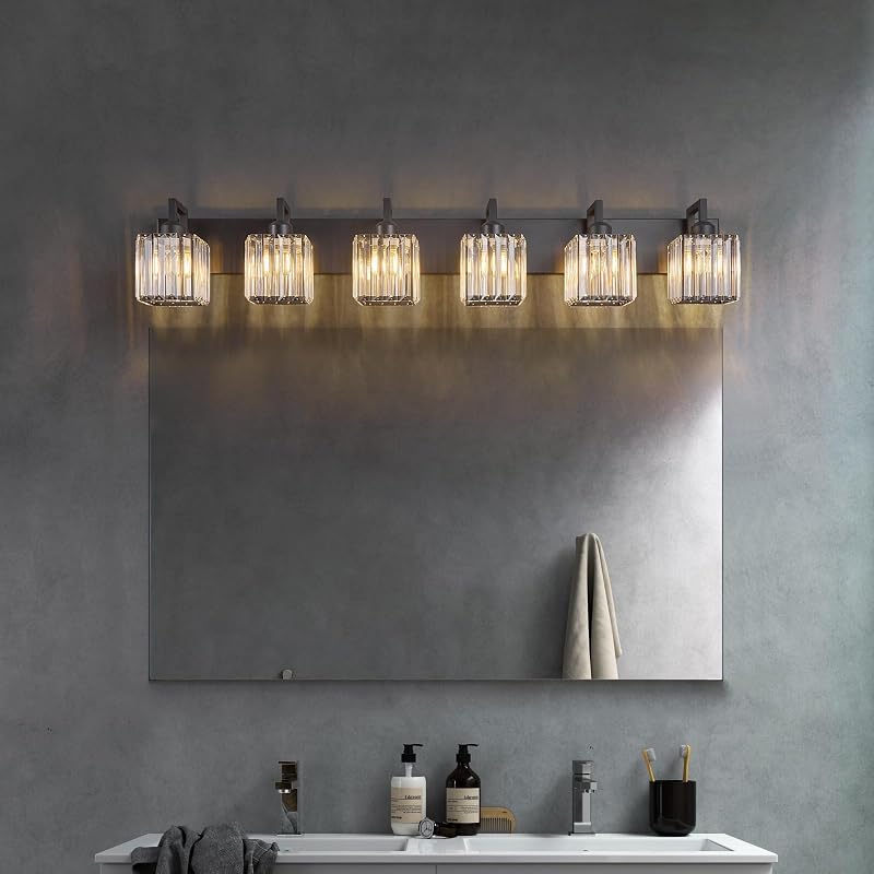 Lámpara cristal pared baño 6 luces color negro
