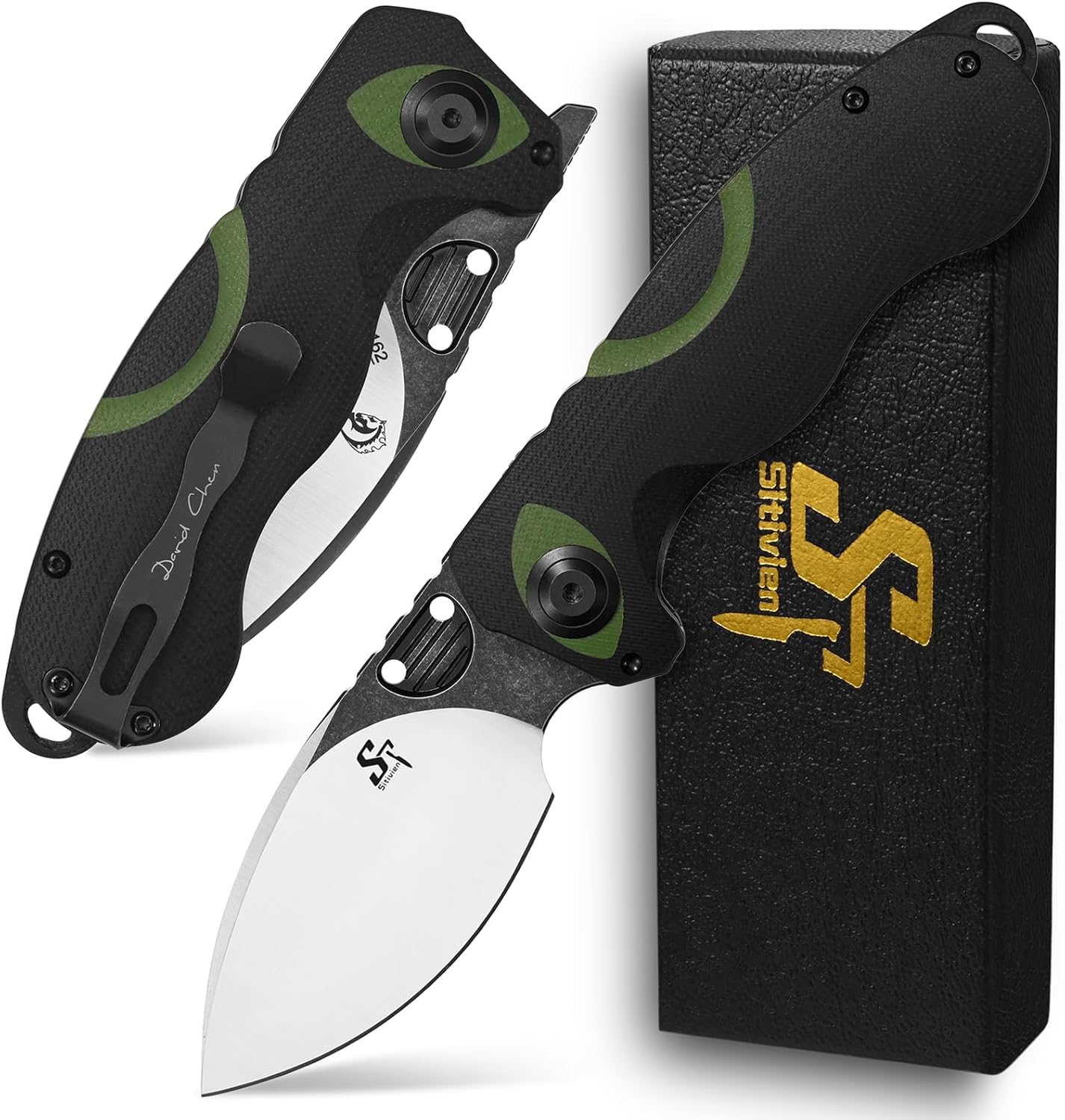 Cuchillo plegable EDC acero AUS-10 mango G10 verde
