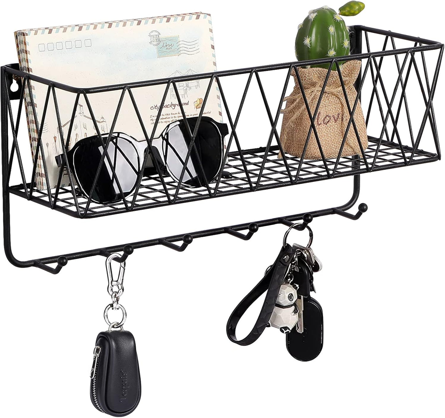 Soporte correo con ganchos 14" malla metal negro