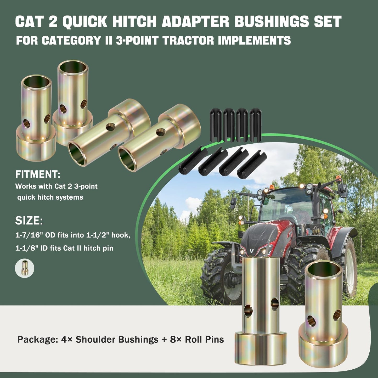 Kit 2 pares bujes enganche rápido Cat 2 con 8 pasadores