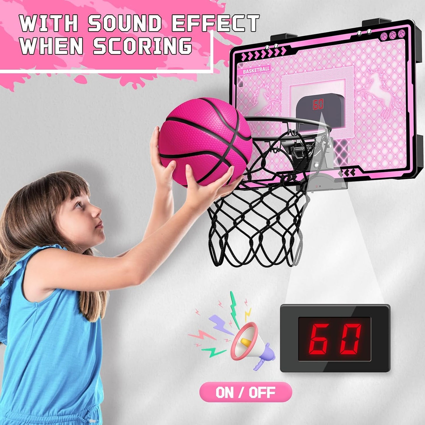 Aro baloncesto interior para niñas rosa con pelotas