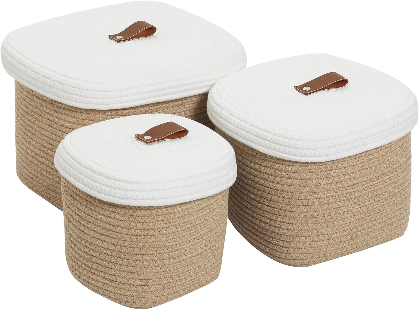 3 Pzas Cestas Almacenamiento Tejidas Anidables Beige