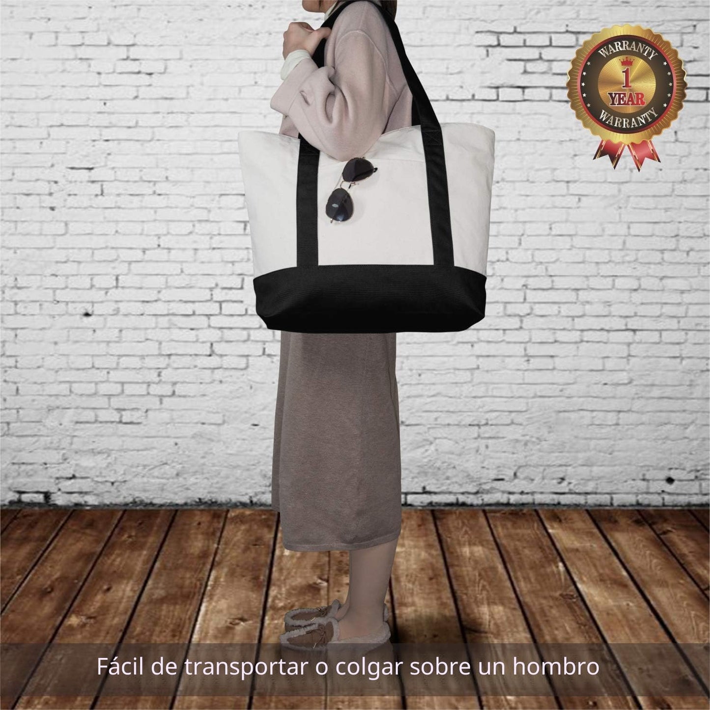 6 Pzas Bolsas Lona con Bolsillo Cremallera Negro/Natural