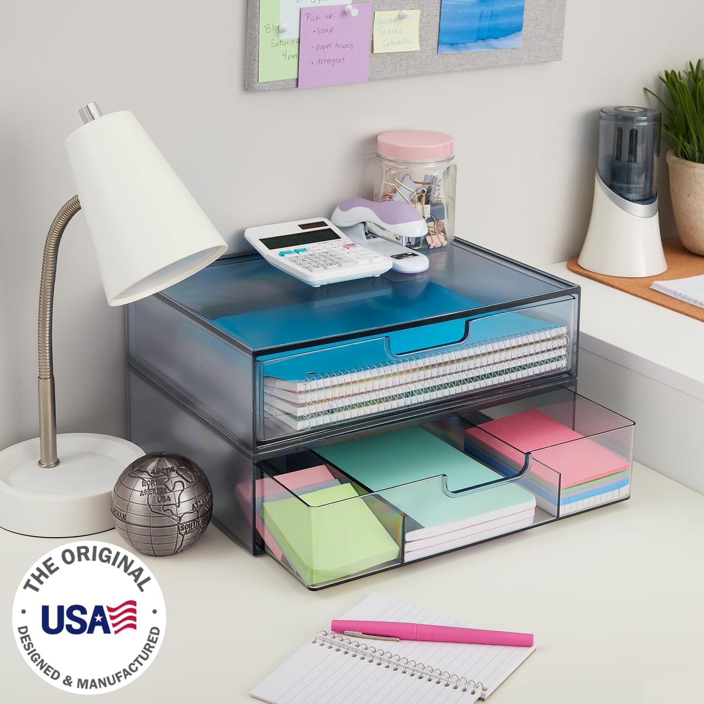 Cajones organizadores plástico apilables set 2 gris 12.5"