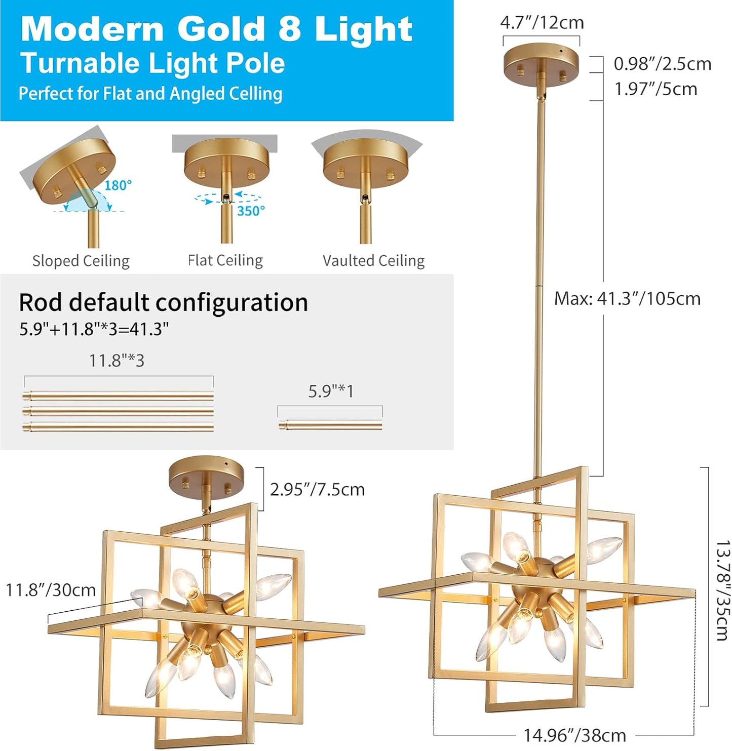 Lámpara araña geométrica 8 luces estilo moderno