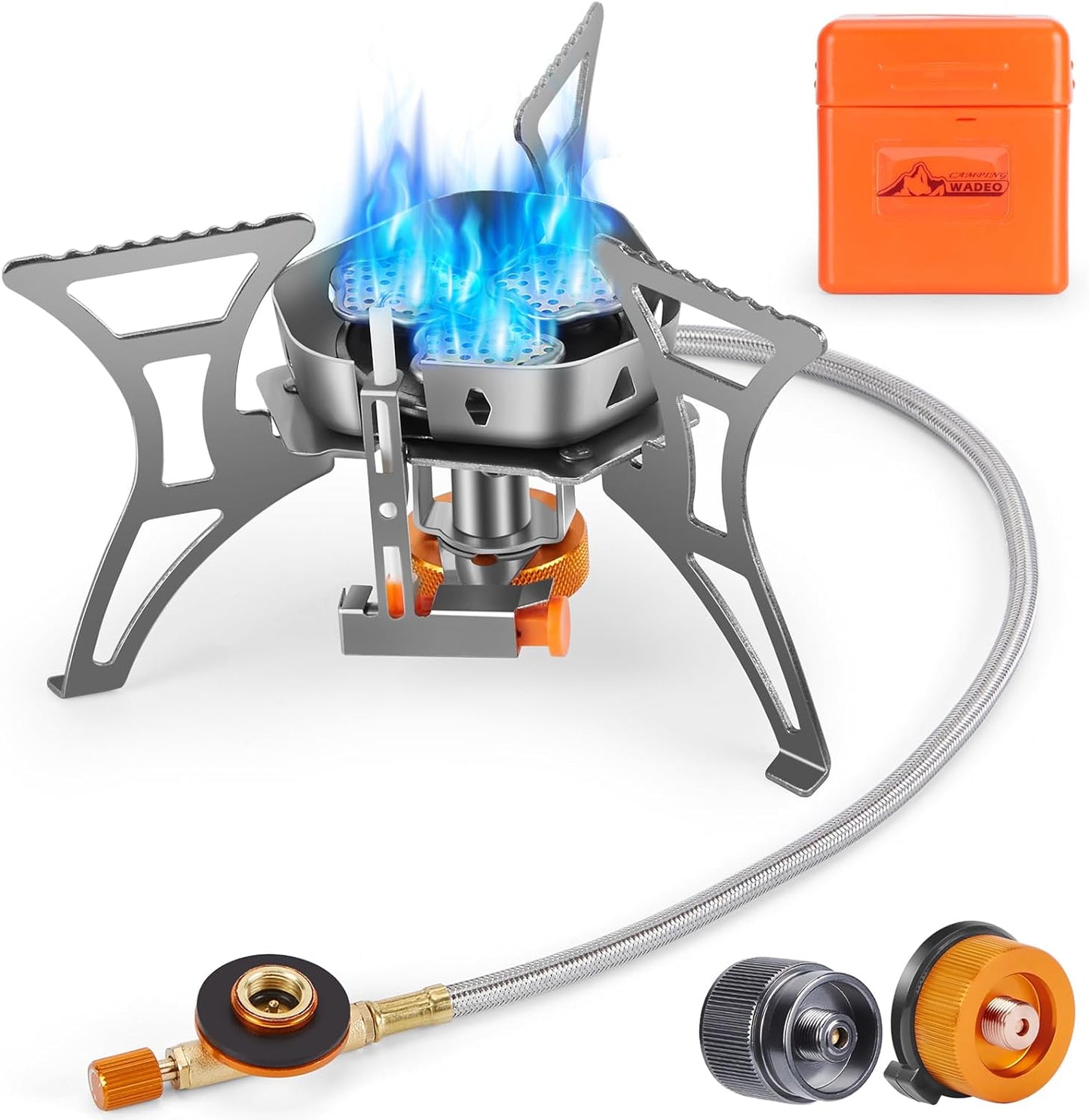 Estufa camping 6800W piezoeléctrica con adaptadores gas