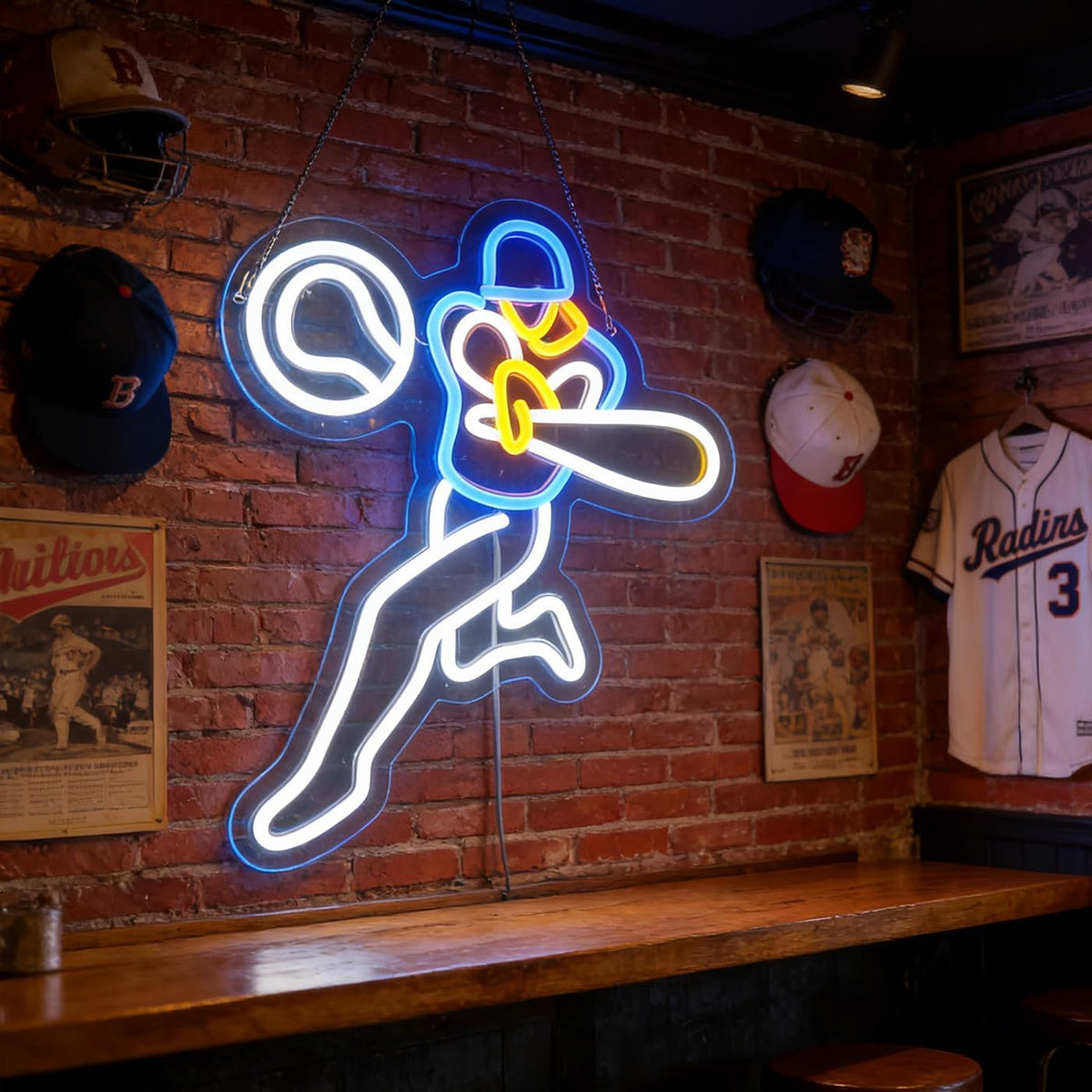 Letrero neón béisbol luces LED sala de set