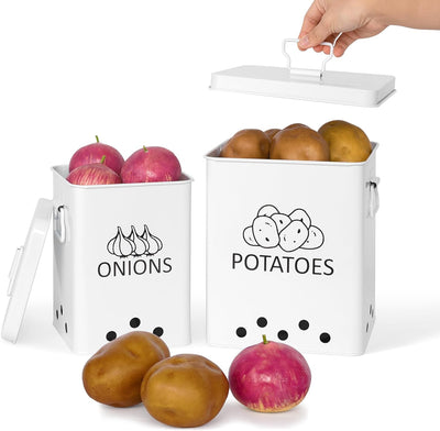 Set 2 Cajas Almacenamiento Verduras con Tapas y Asas Blanco