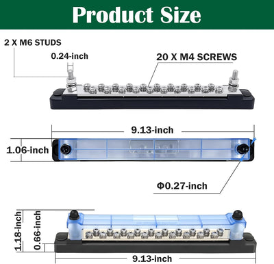Barra autobús 12V/48V 150A para 20 barras bus marinas