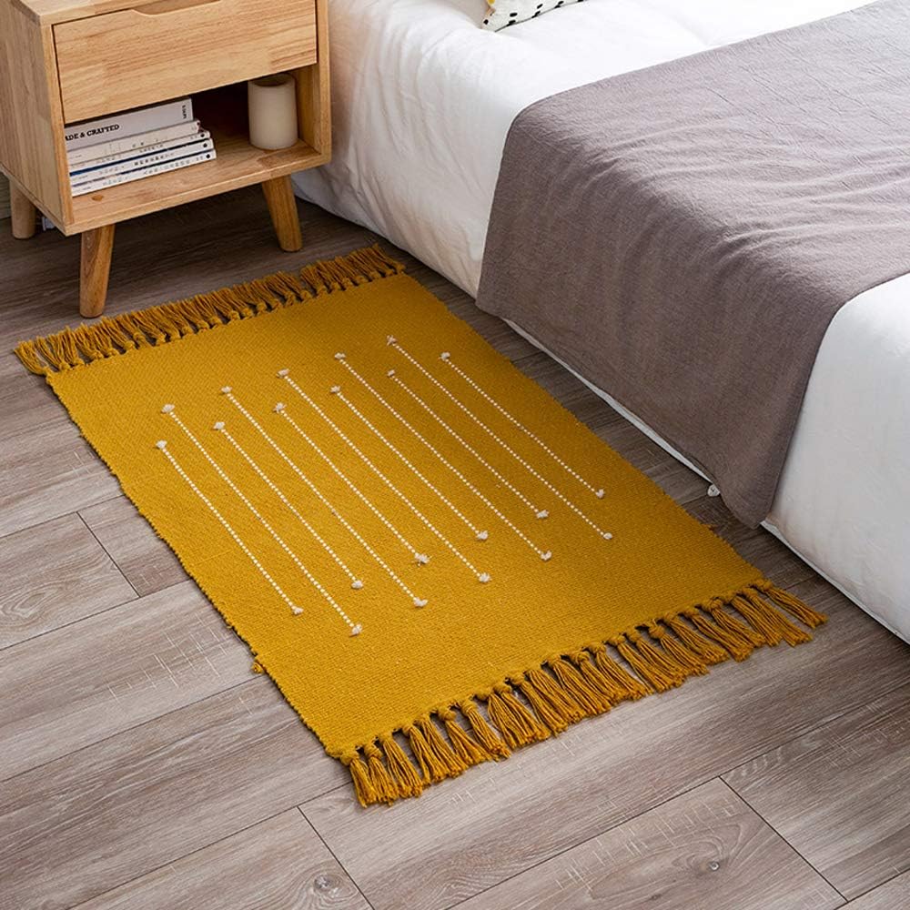 Alfombra bohemia geométrica 2x3ft color amarillo antiderrap