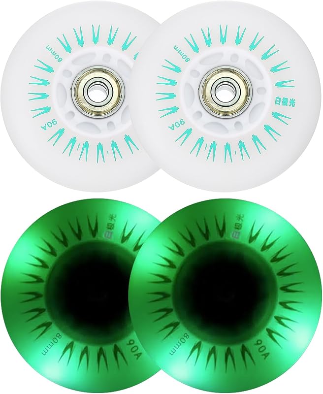 Ruedas patinaje en línea LED 3.15pulg 4 ruedas PU verde