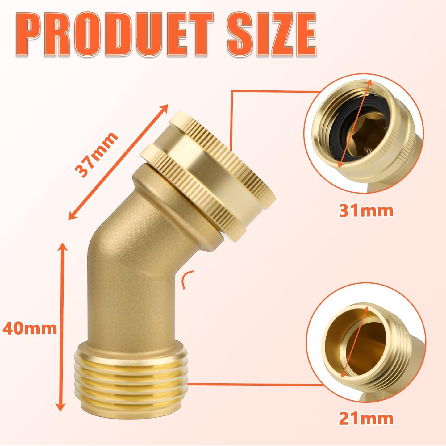 Conector codo manguera jardín latón 3/4pulg 45grados