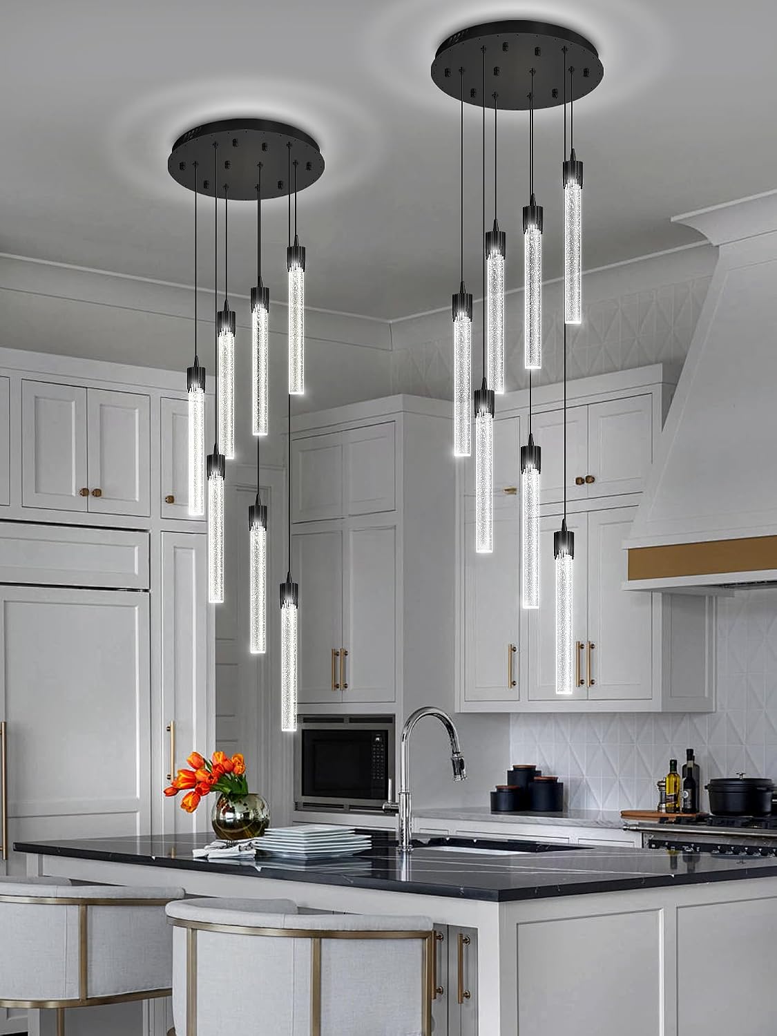 Lámpara colgante LED 8 luces negra moderna cristal burbujas