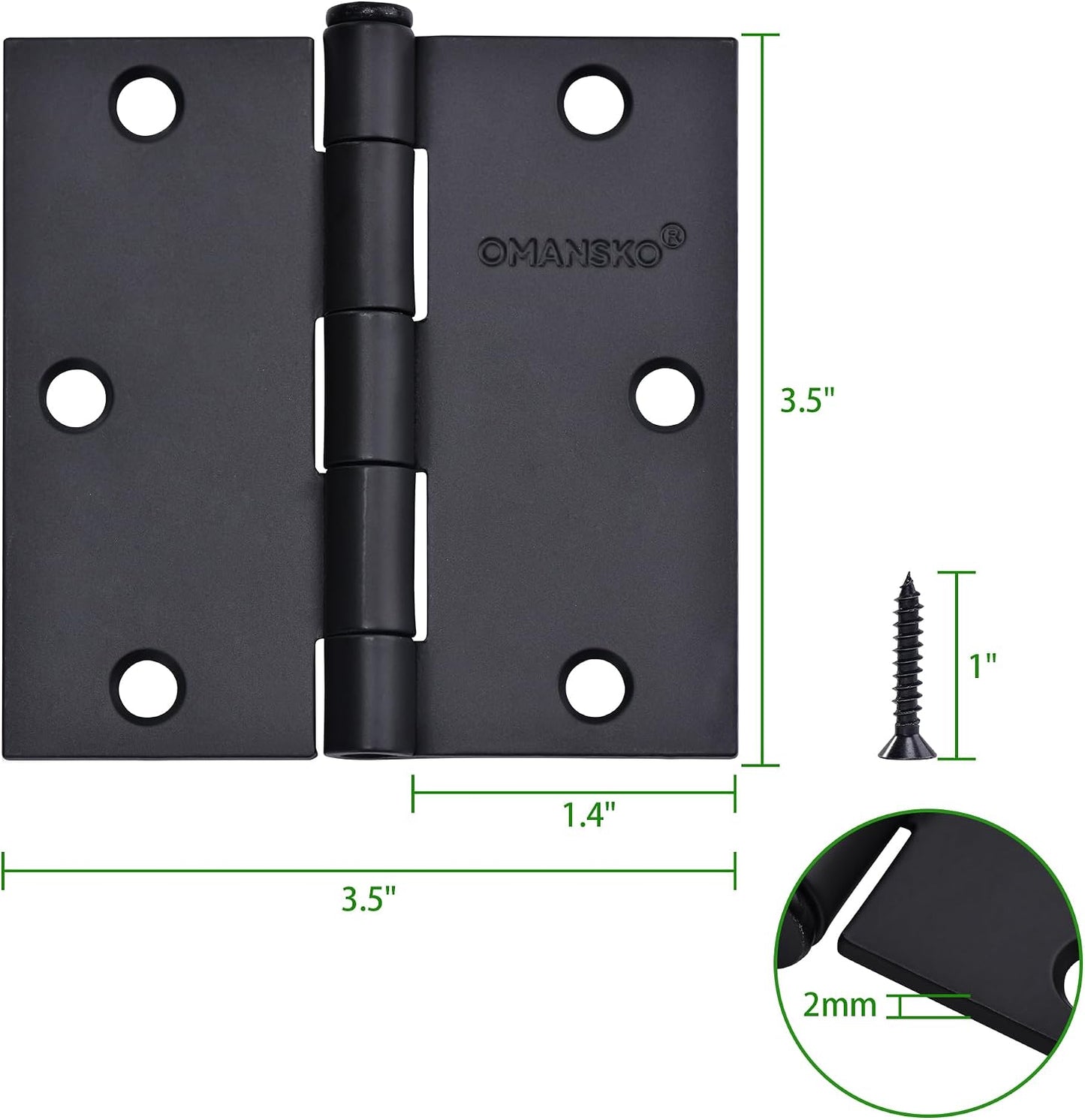 Pack 18 Bisagras Negras 3.5x3.5pulg Puertas Interiores