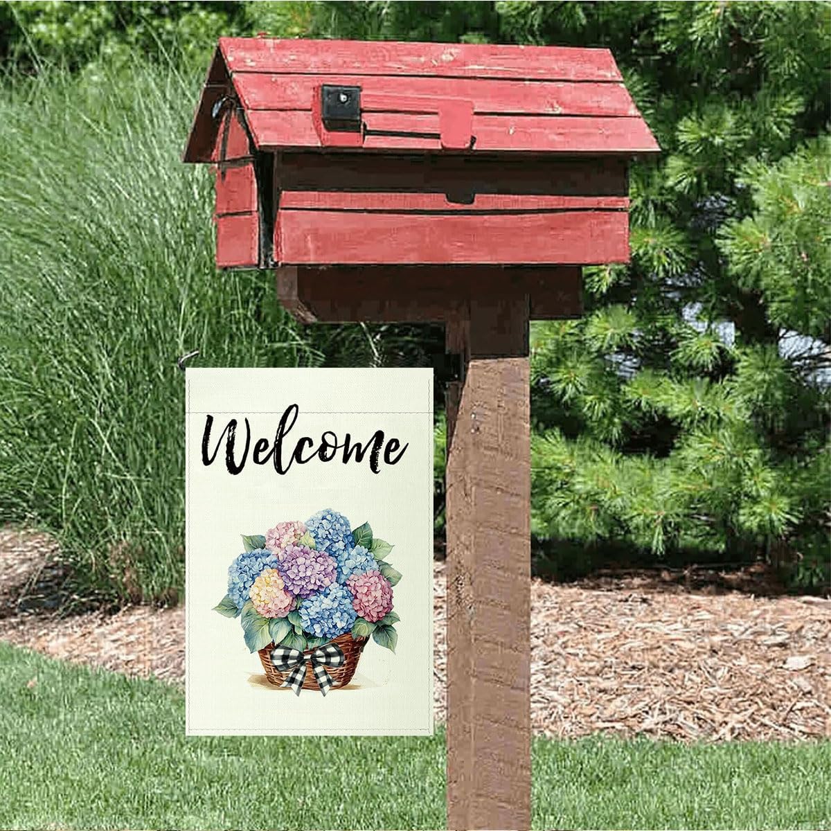 Bandera doble cara primavera verano 12x18pulg hortensias exteriores