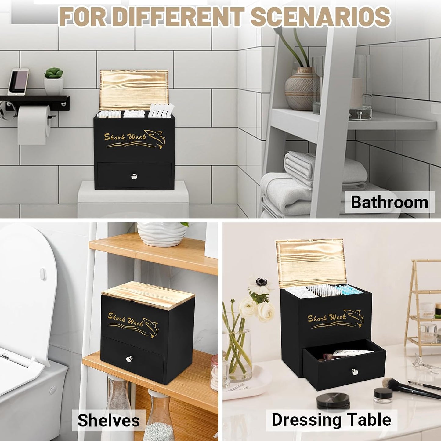 Soporte tampones baño con tapa y almohadilla cajón