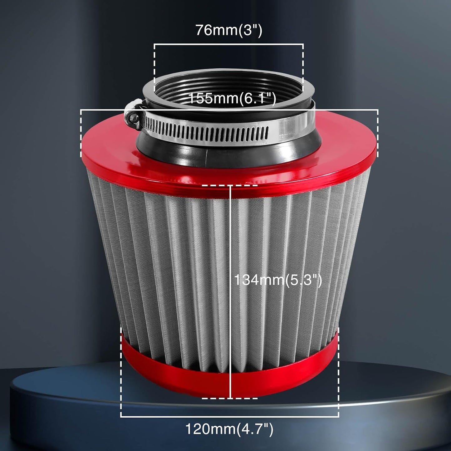 Filtro aire universal cono acero inox 76mm rojo