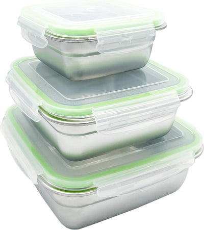 Set 3 Recipientes Acero Inox con Tapas Bento Box 400/750ml